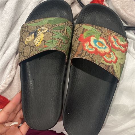 gucci womens slides floral|Gucci slides with butterfly.